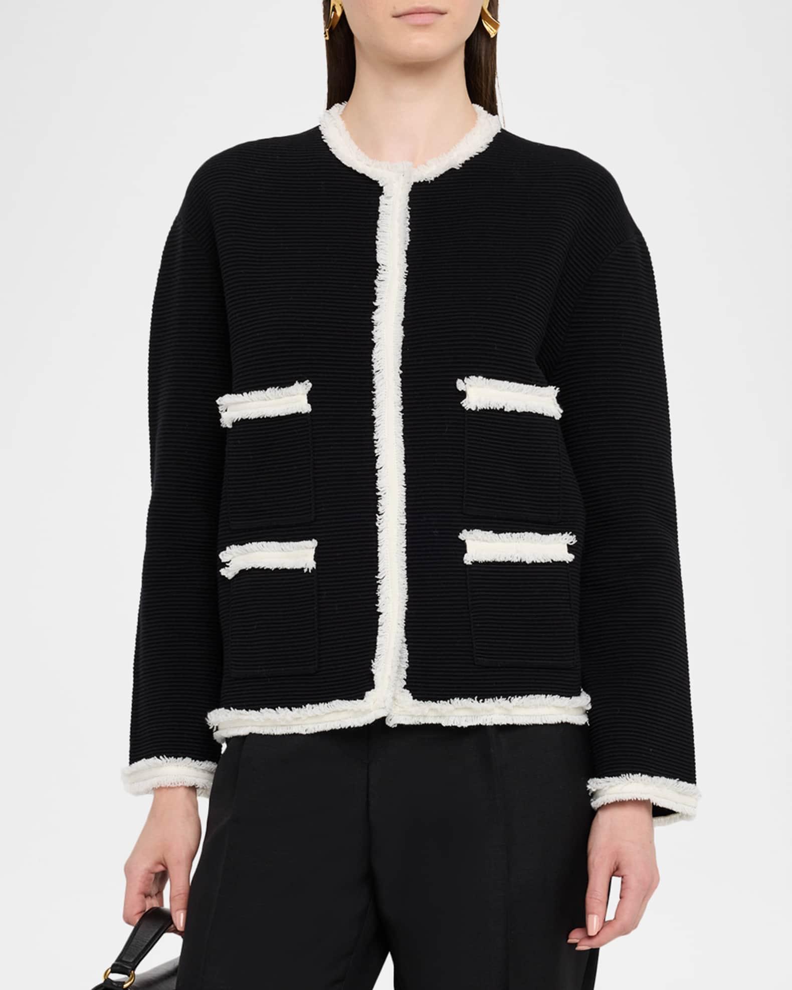 Fringe-Trim Ottoman Ribbed Blazer Product Image