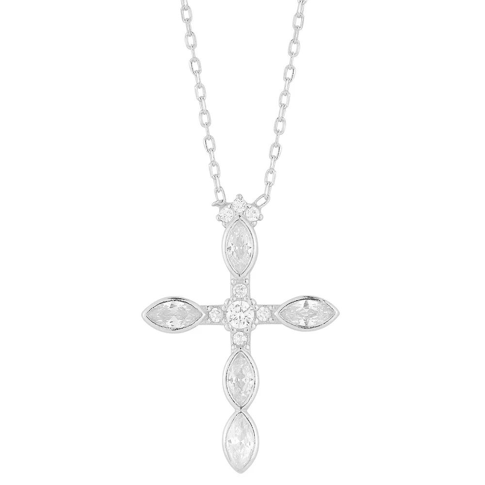 Sunkissed Sterling Cubic Zirconia Cross Pendant Necklace, Women's, Silver Tone Product Image