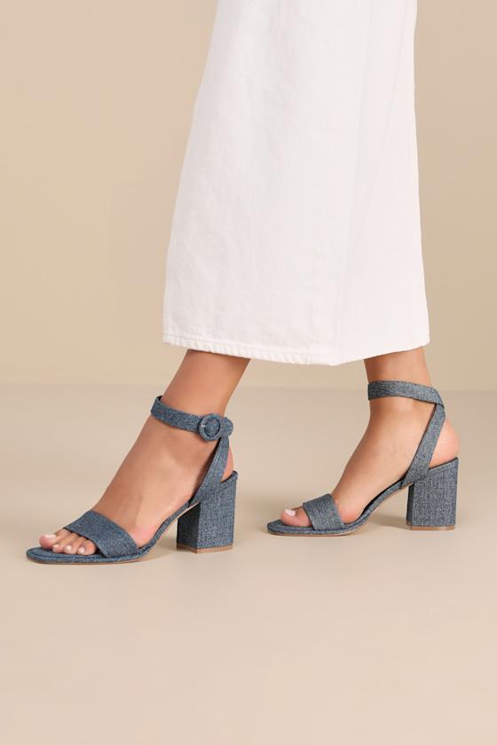 Imery Blue Jean Denim Ankle Strap High Heel Sandals Product Image