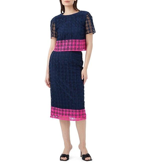 Trina Turk Serilda 2 Block Party Lace Round Neck Short Sleeve Top Product Image