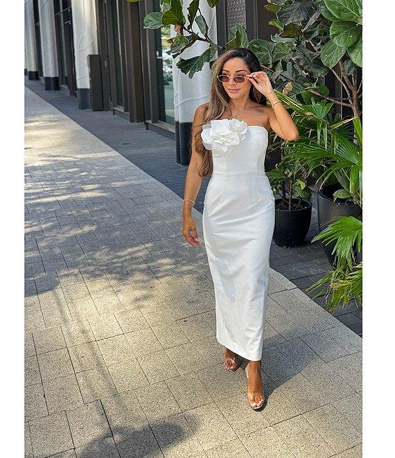 Muse by Marchesa Elowen Strapless Applique Pencil Linen Blend Dress Product Image