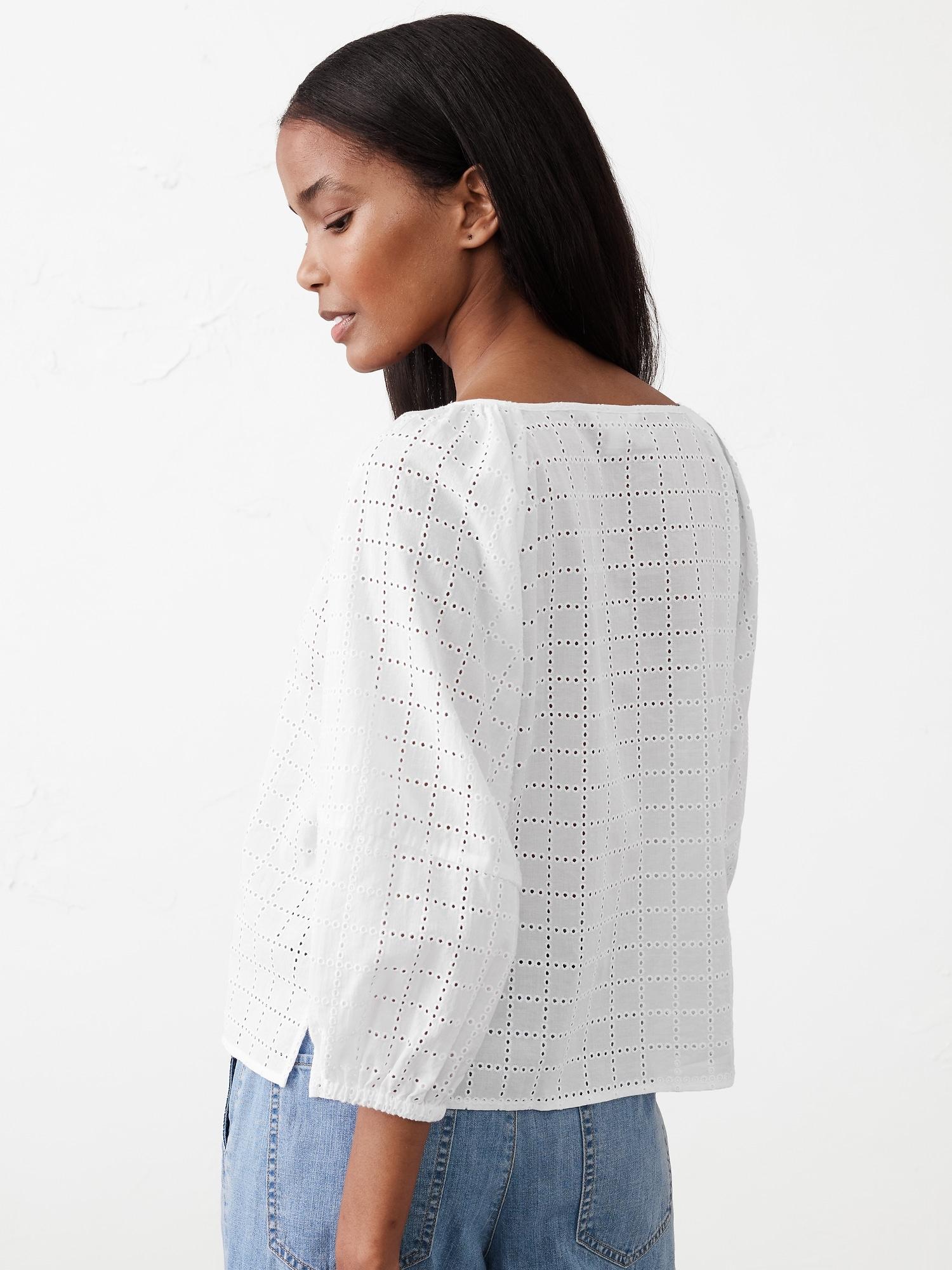 Lantern Sleeve Eyelet Top Product Image