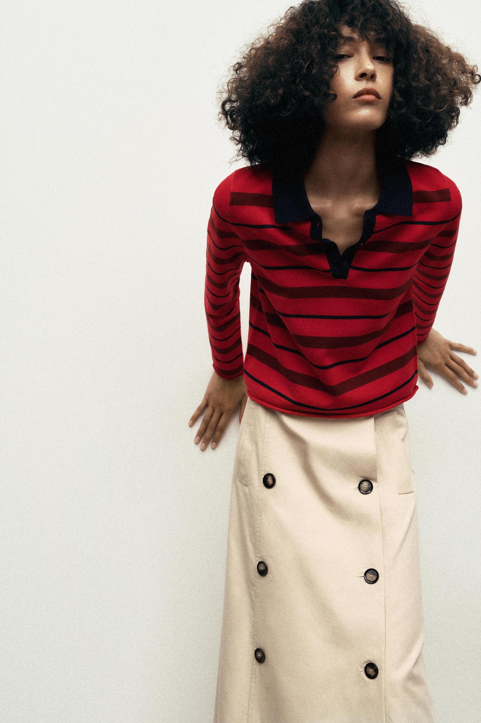 STRIPED KNIT POLO SWEATER Product Image