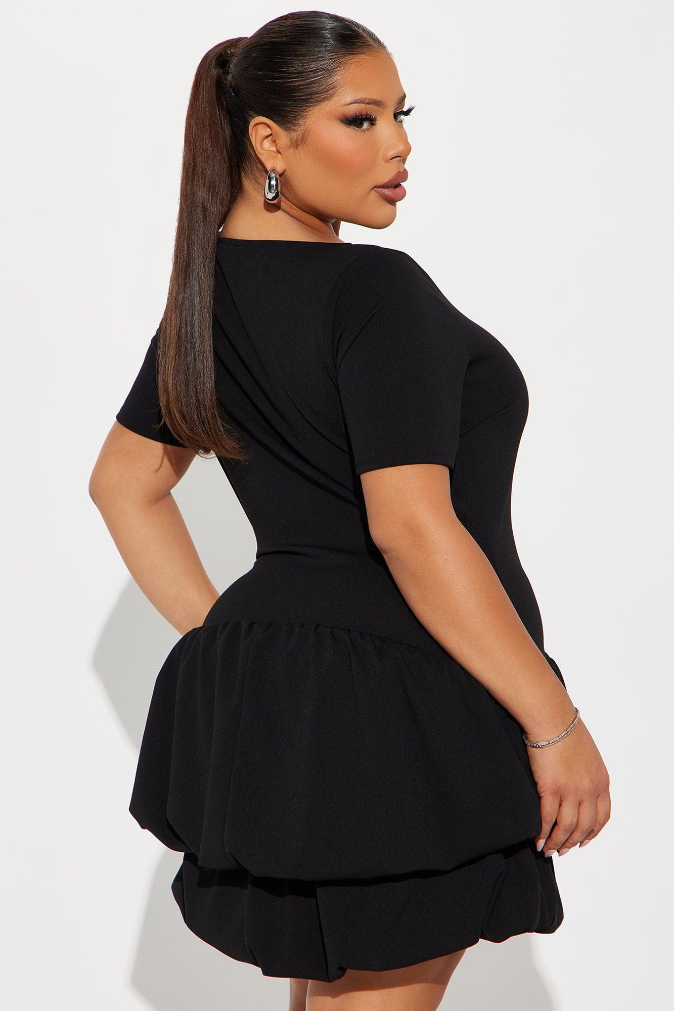 Riley Tiered Bubble Mini Dress - Black Product Image