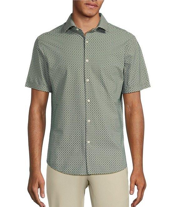 Murano Collezione Slim Fit Square Print Performance Stretch Short Sleeve Woven Shirt Product Image