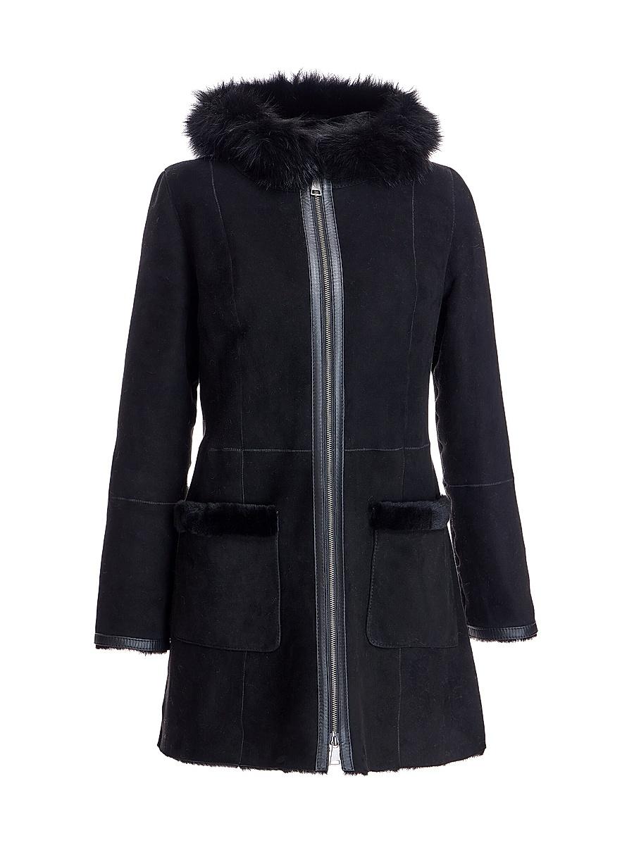 Womens Hooded Nubuck & Shearling Jacket Product Image