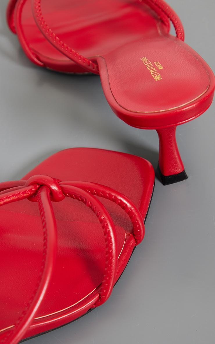 Red Pu Wide Fit Square Toe Knotted Heeled Mules Product Image