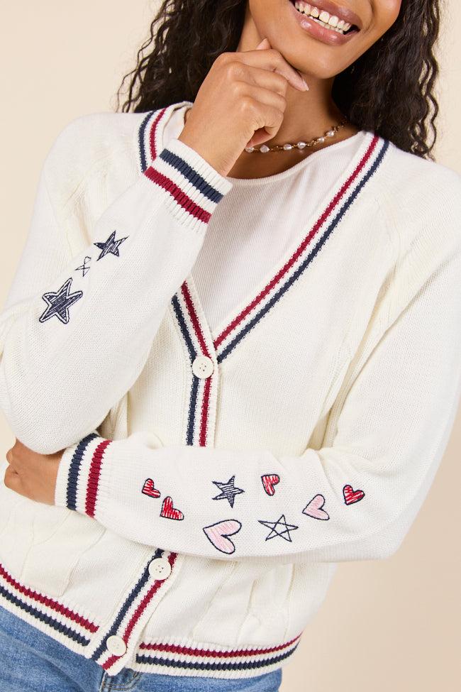 Brie Striped Trim Varsity Long Sleeve Cardigan FINAL SALE Product Image