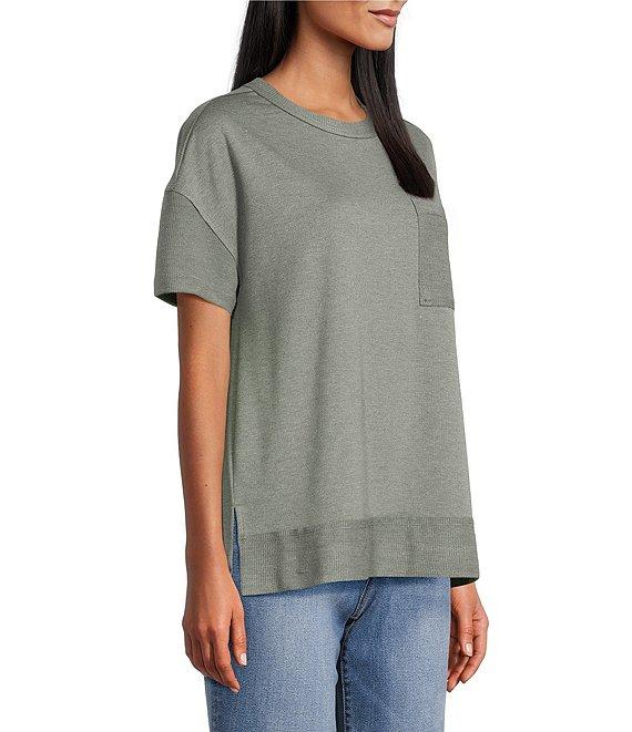 Westbound Petite Size Knit Short Sleeve Crew Neck Pocket Tee Product Image