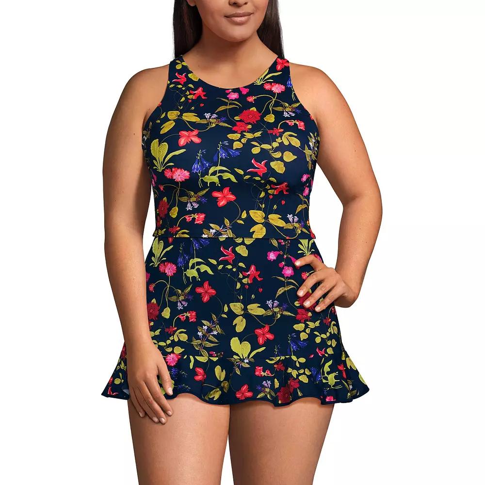 Plus Size Lands' End High Neck Racerback Tankini Swim Top, Women's, Size: 20 W, Black White Dots Product Image
