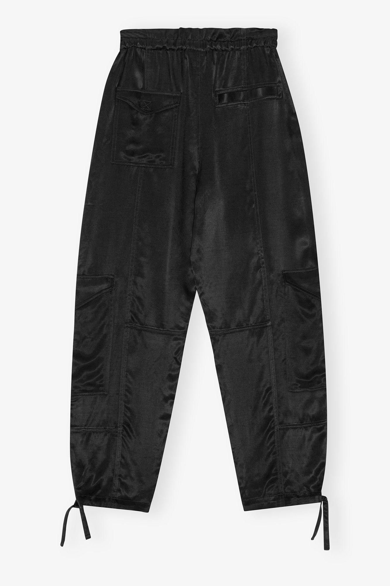 Black Washed Satin Pocket Pants Product Image