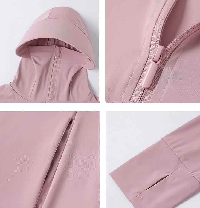 Long Sleeve Hooded Plain Sun Protection Zip-Up Long Jacket Product Image