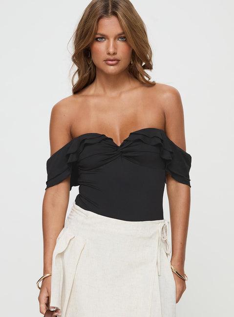 Coming Back Ruffle Bodysuit Black Product Image