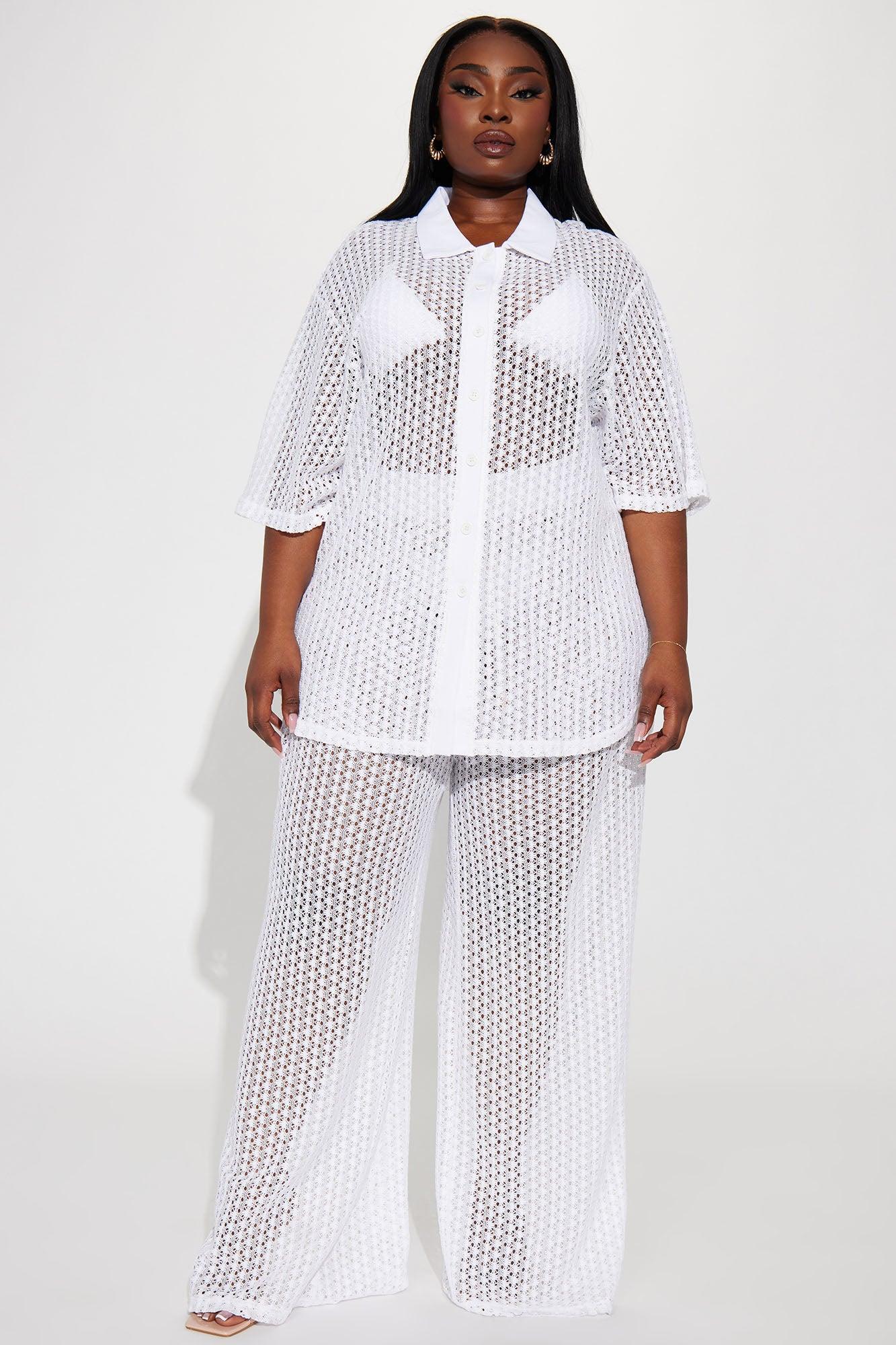 Abby Button Up Swim Cover Up Top - White Product Image