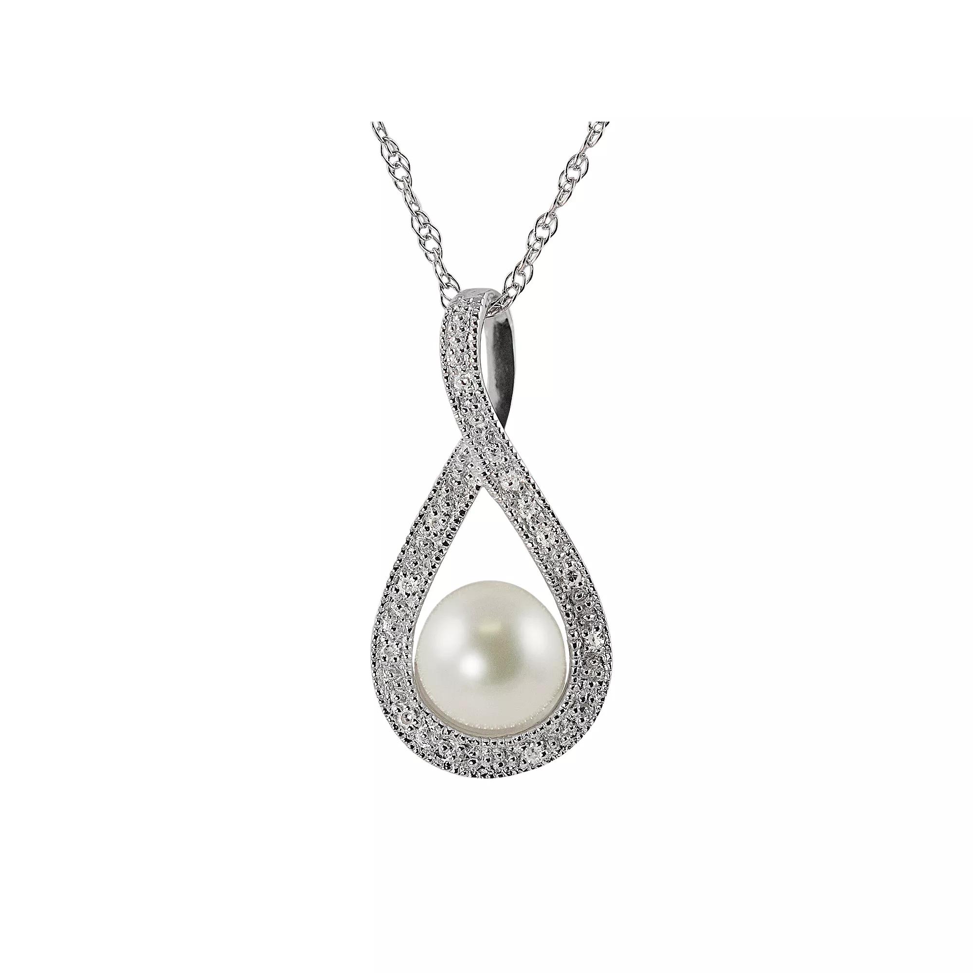 Sterling Silver Freshwater Cultured Pearl & Diamond Accent Teardrop Pendant, Womens White Product Image