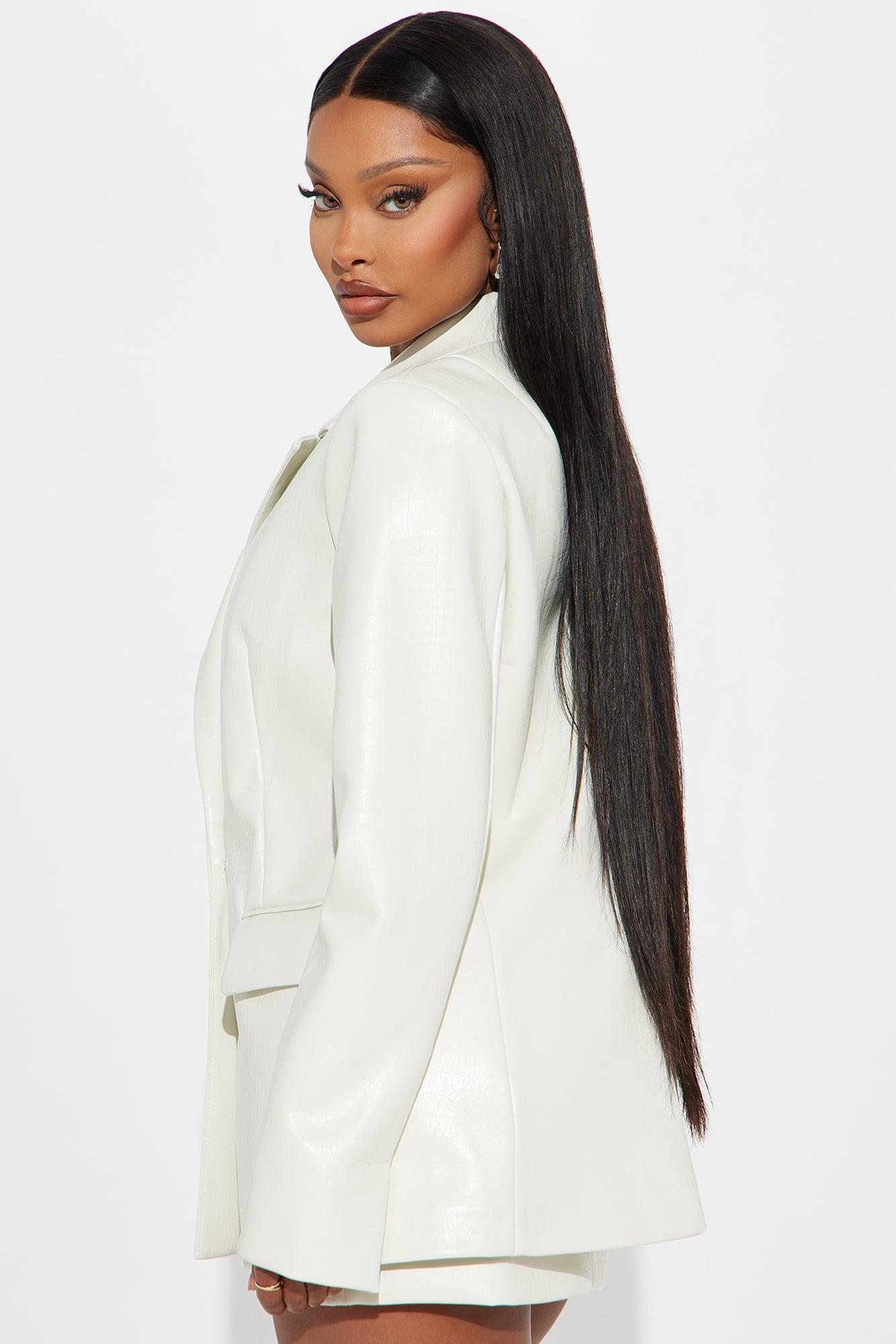 Big Reveal Faux Leather Skirt Set - White Product Image