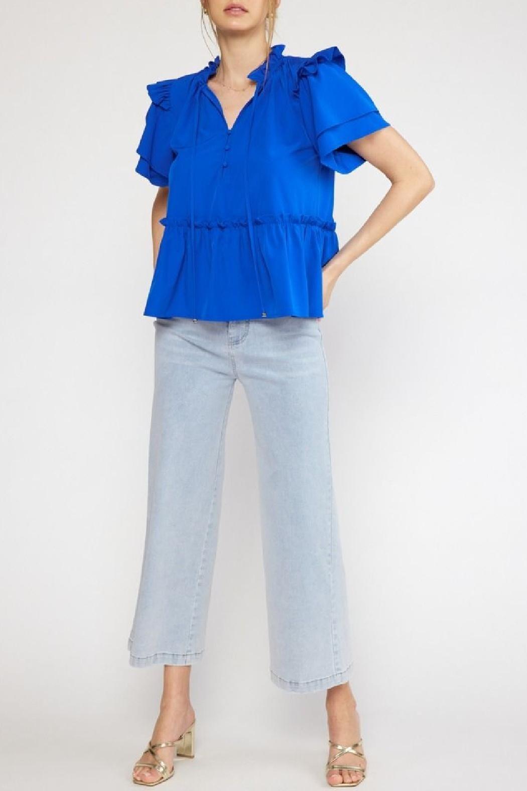 Solid Ruffle Sleeve Blouse Product Image