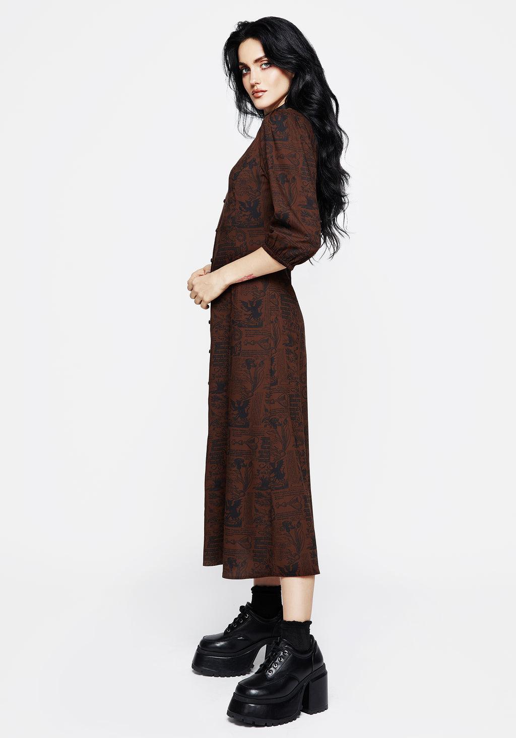 Daemonologie Woodcut Print Button Up Midaxi Dress Product Image