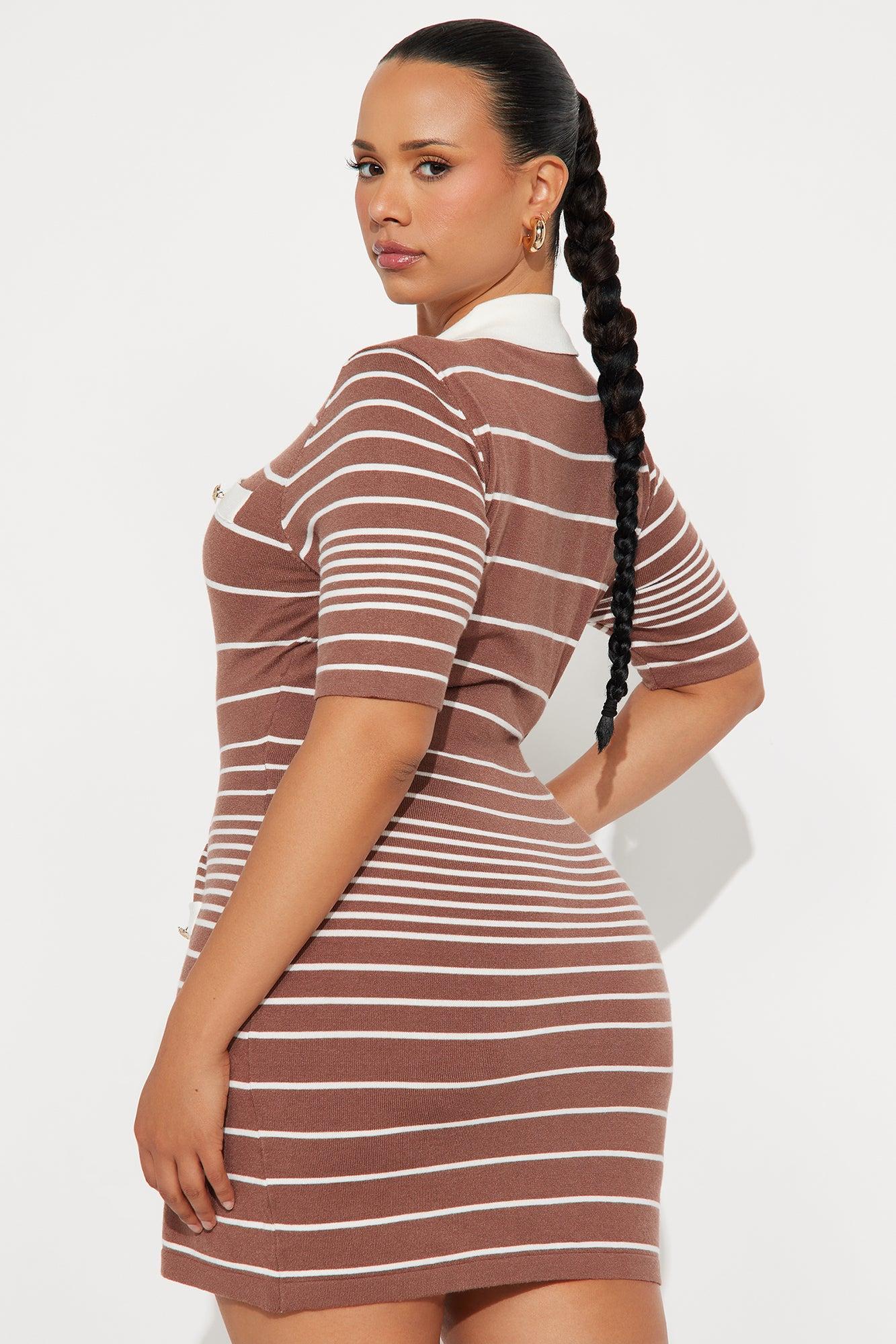 Jaden Striped Sweater Mini Dress - Mocha/combo Female Product Image