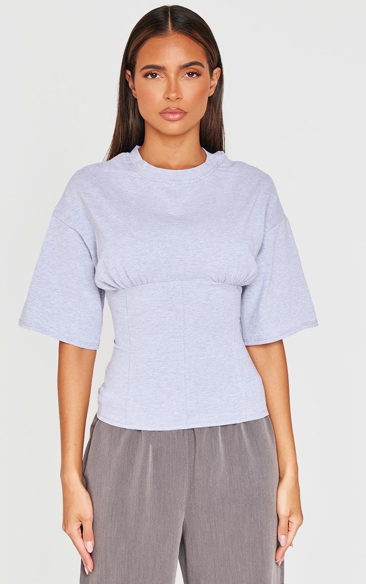 Grey Marl Ruched Bust Detail Fitted T Shirt Product Image