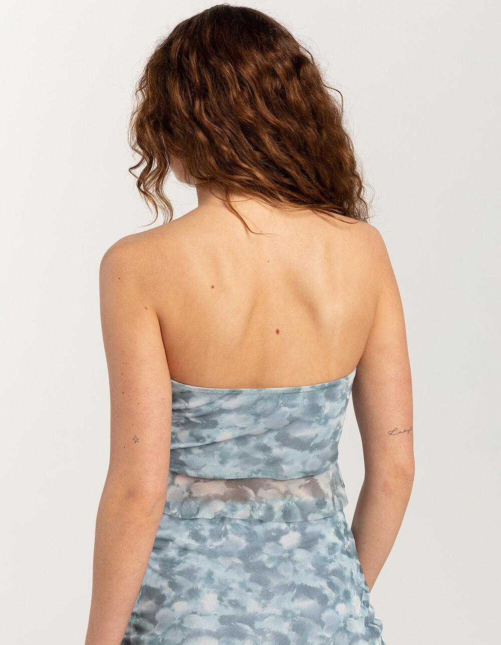FULL TILT Ruffle Print Womens Tube Top - BLUE COMBO Product Image