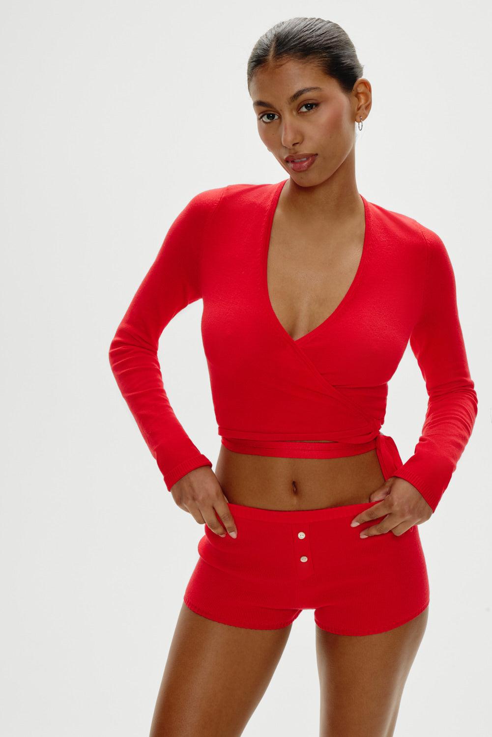 Whisper Long Sleeve Wrap Top - Cherry Product Image