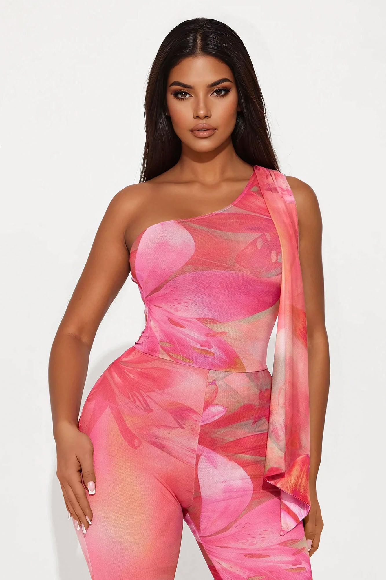 Hot Nights Mesh Jumpsuit - Magenta/combo Product Image