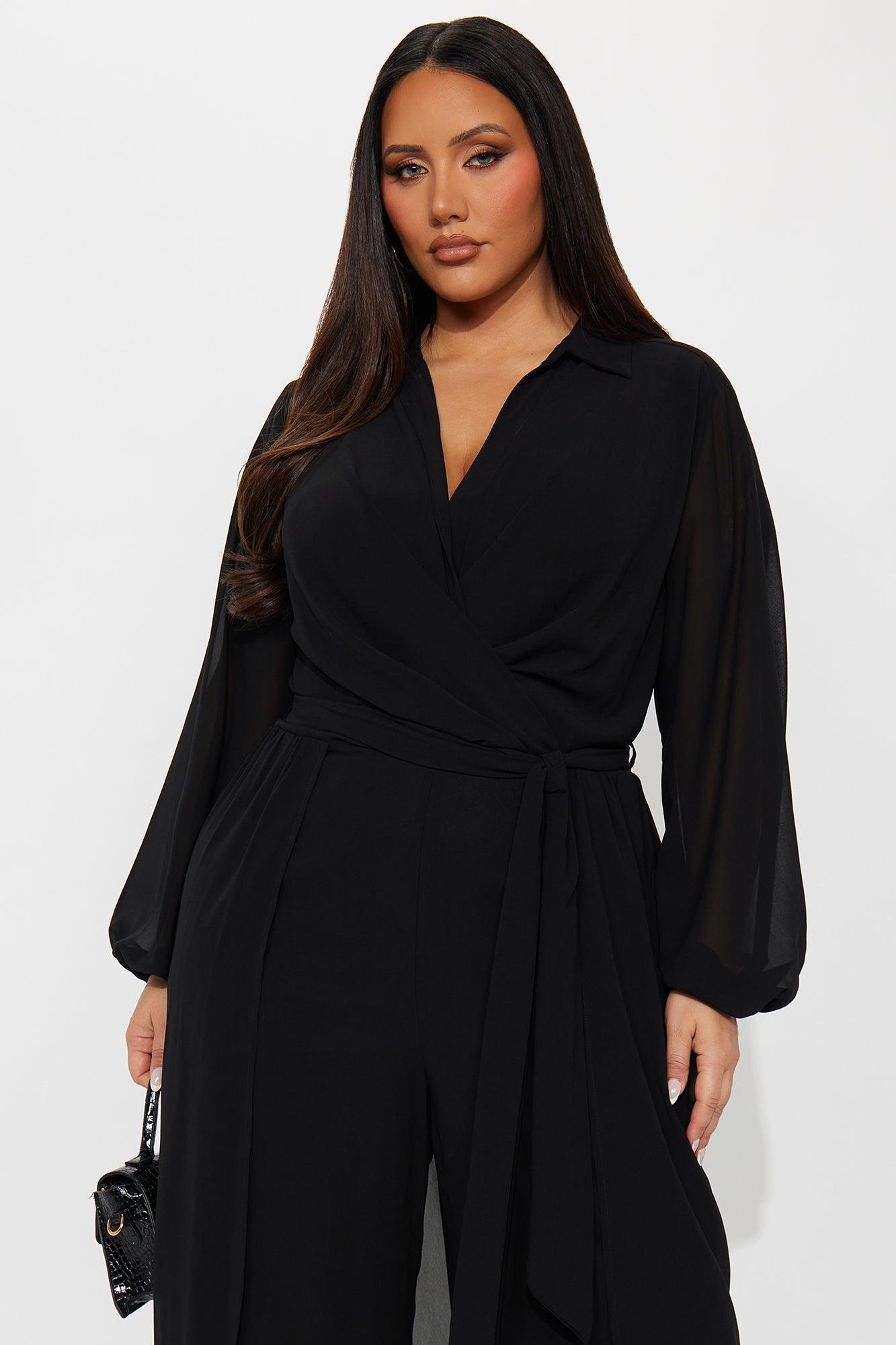 Alondra Chiffon Long Sleeve Jumpsuit - Black Female Product Image