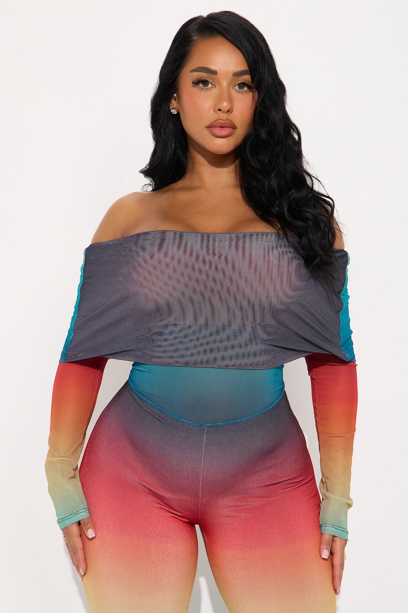 Eclectic Mesh Off Shoulder Flare Leg Pant Set - Multi Color Female Product Image