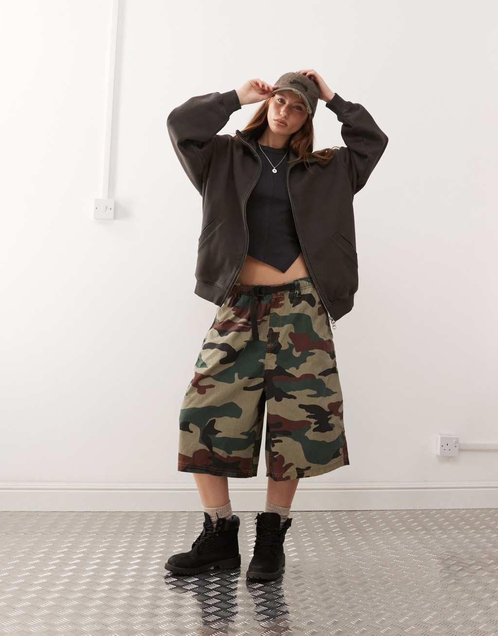 Weekday Jodi zip up funnel neck sweatshirt in dark gray Product Image