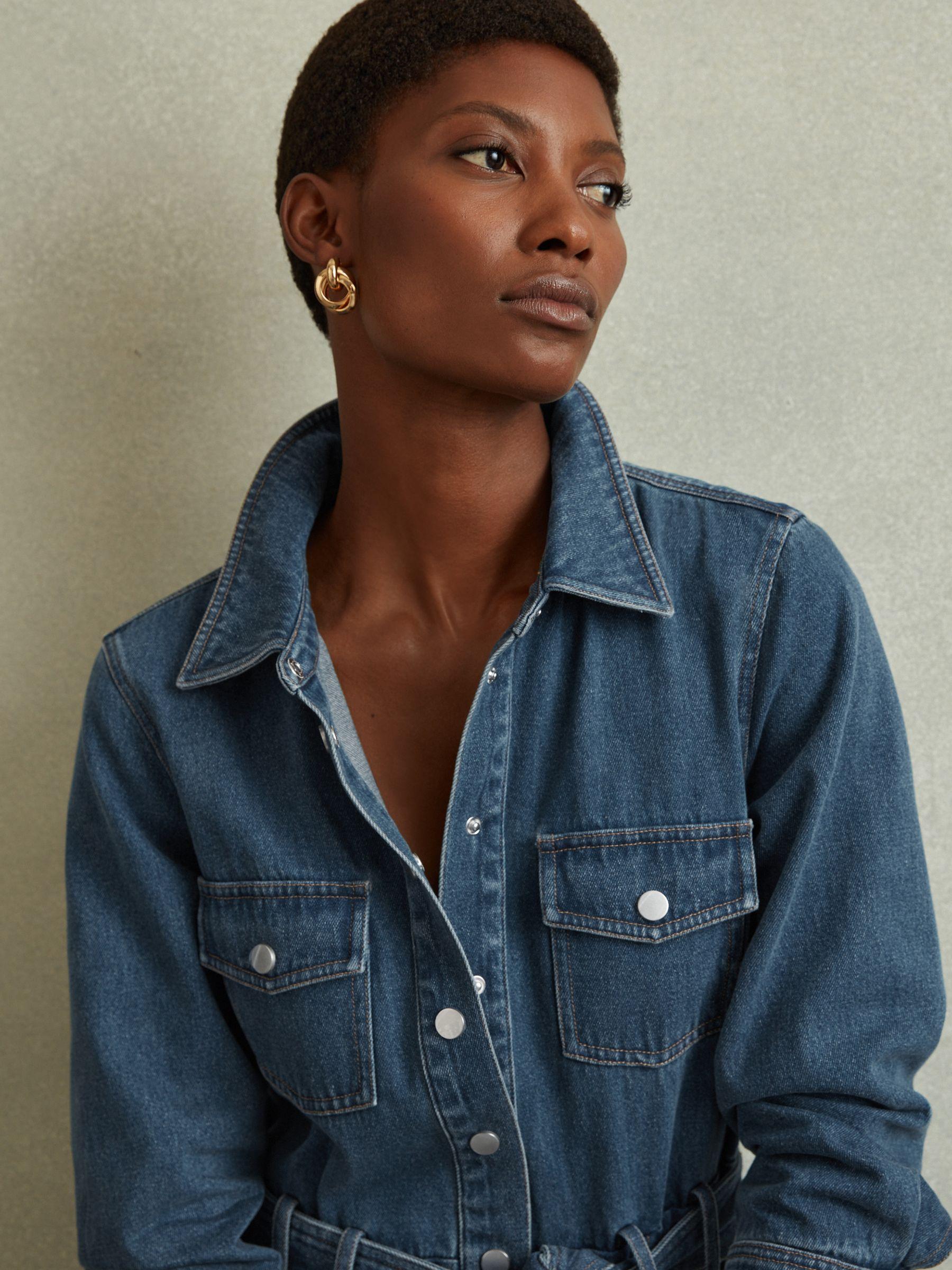 Belted Denim Midi Dress in Indigo Product Image