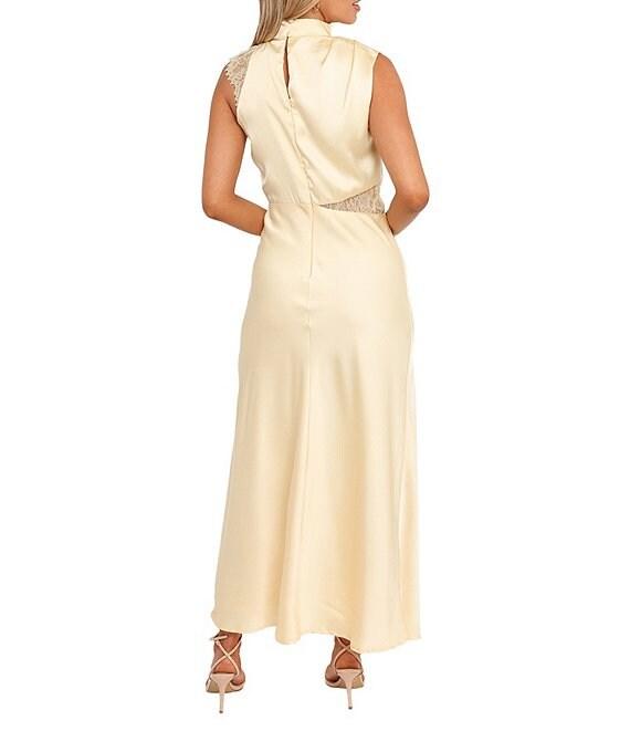 Petal & Pup Anabelle Satin Asymmetric Halter Neck Lace Sleeveless Shift Midi Dress Product Image