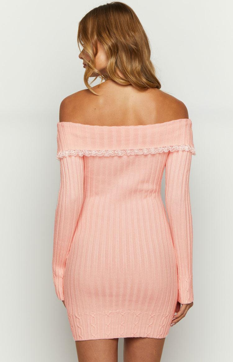 Mimi Pink Long Sleeve Off Shoulder Knit Mini Dress Baby Product Image