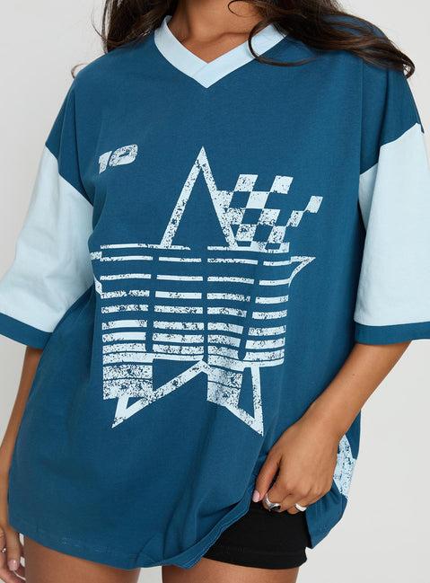 Nachell Short Sleeve Moto Top Blue Product Image