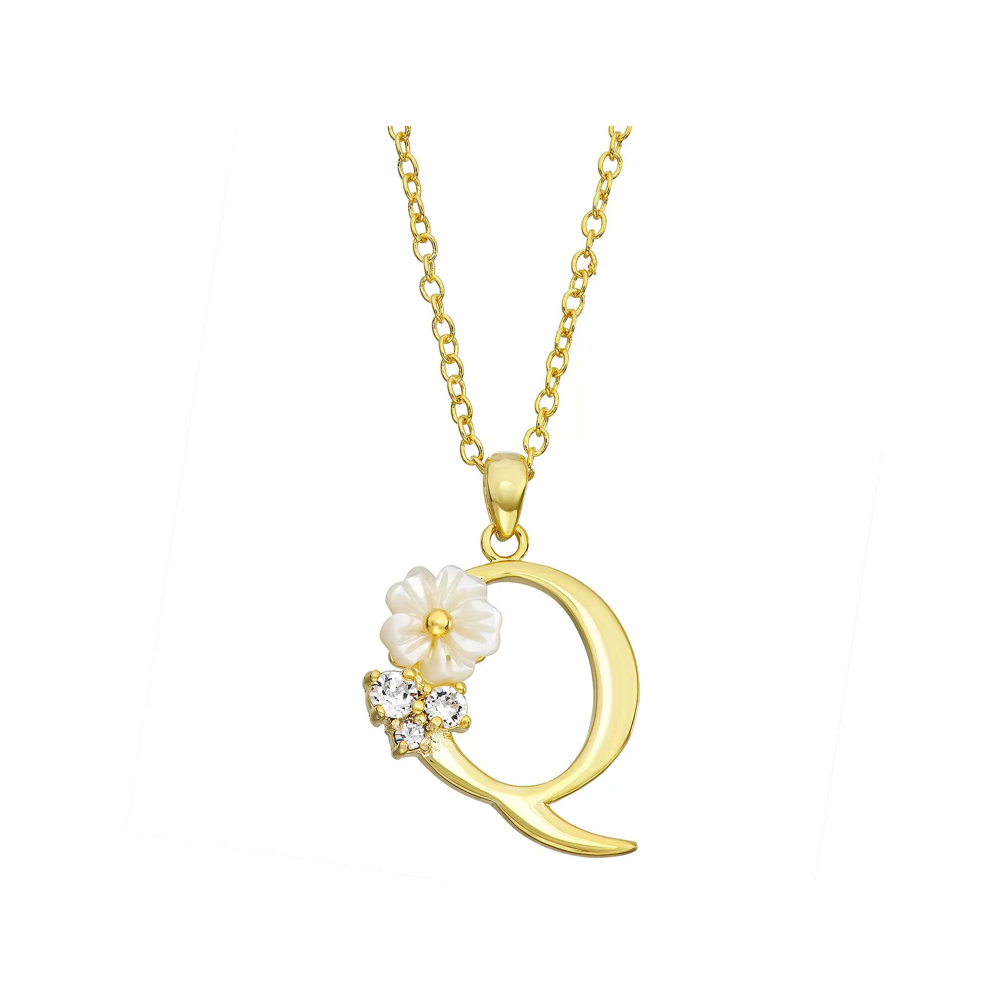 Brilliance Mother-of-Pearl Flower Initial Pendant Necklace, Womens Gold Tone X Product Image