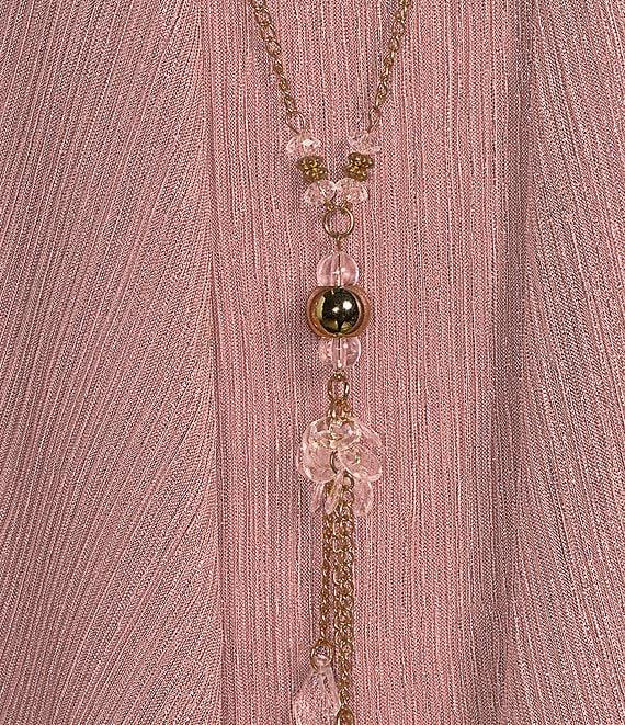 R & M Richards Pleated Crinkle Metallic Scoop Neck 3/4 Sleeve 3-Piece Pant Set Product Image