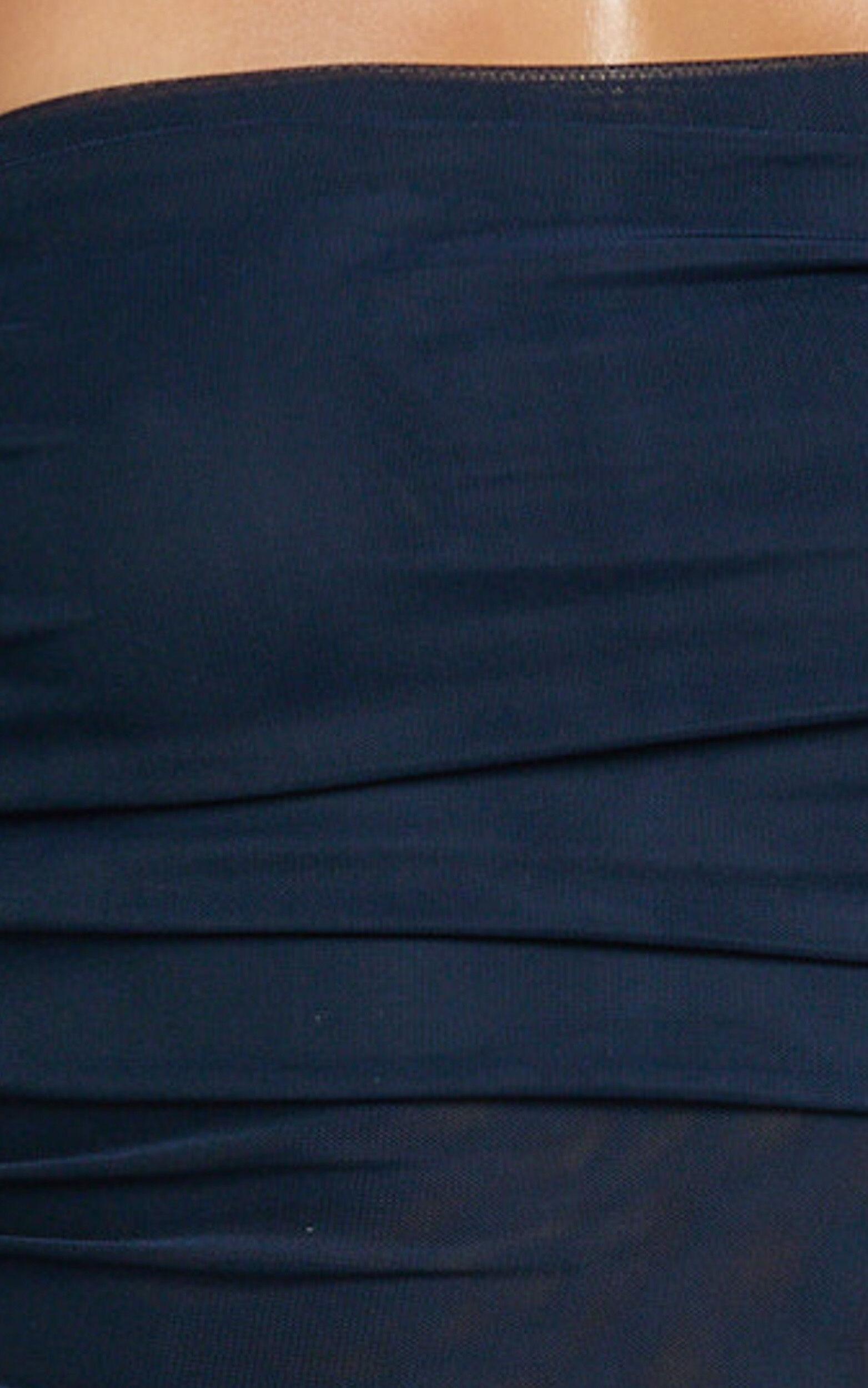 Jaythen Bodysuit - Long Sleeve Off Shoulder Ruched Mesh Bodysuit in Navy Product Image