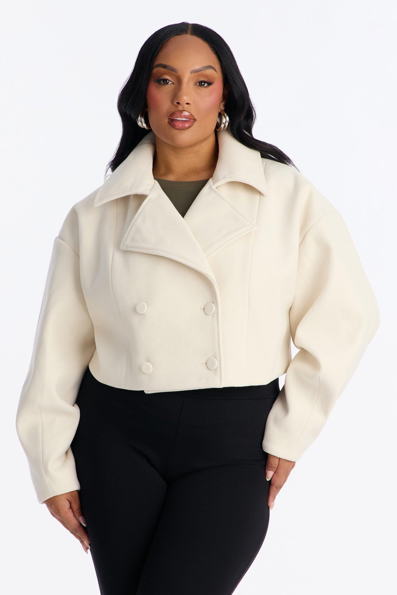 Holly Cropped Double Breasted Coat - Cream Female Product Image