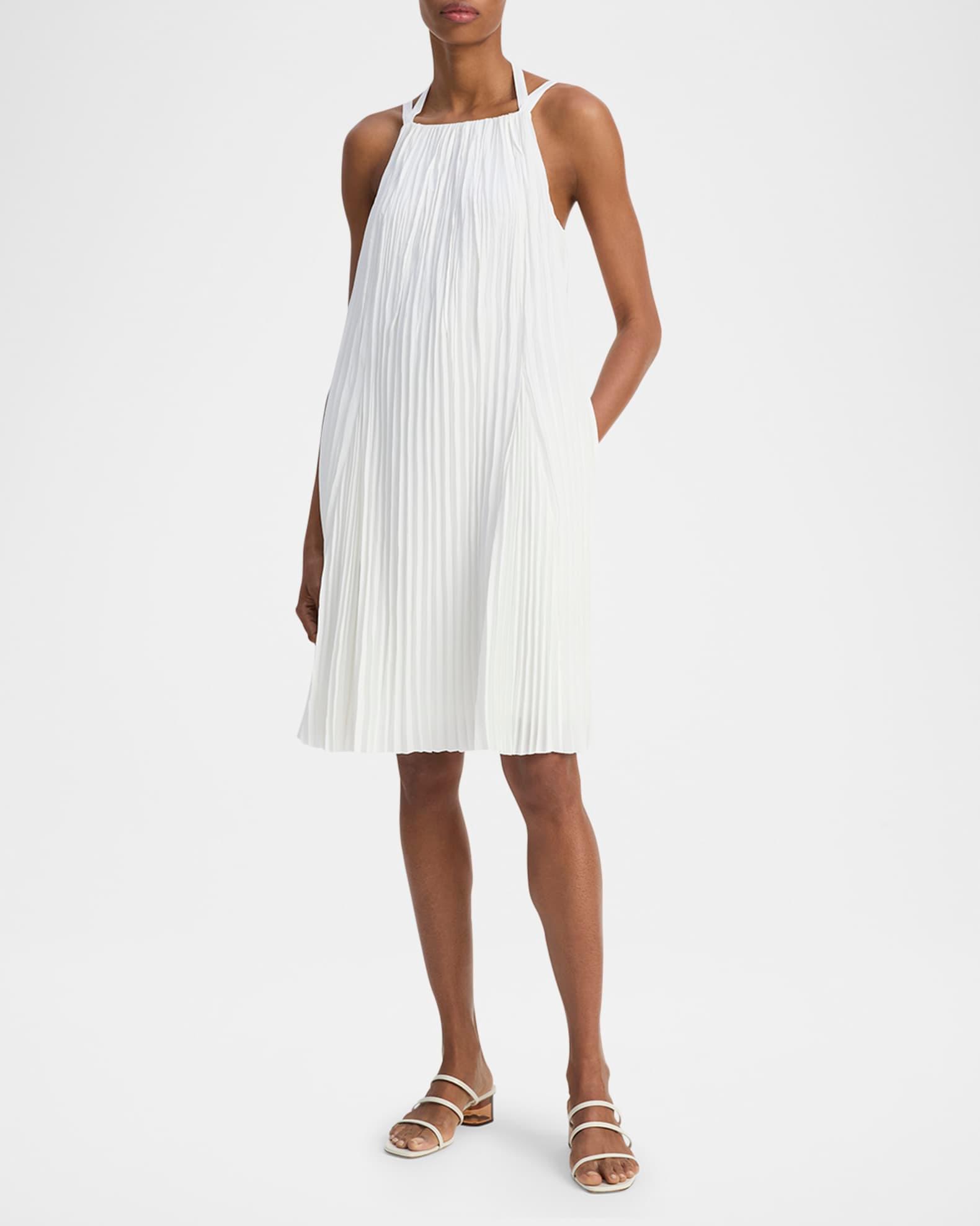 Pleated A-Line Halter Dress with Pockets Product Image