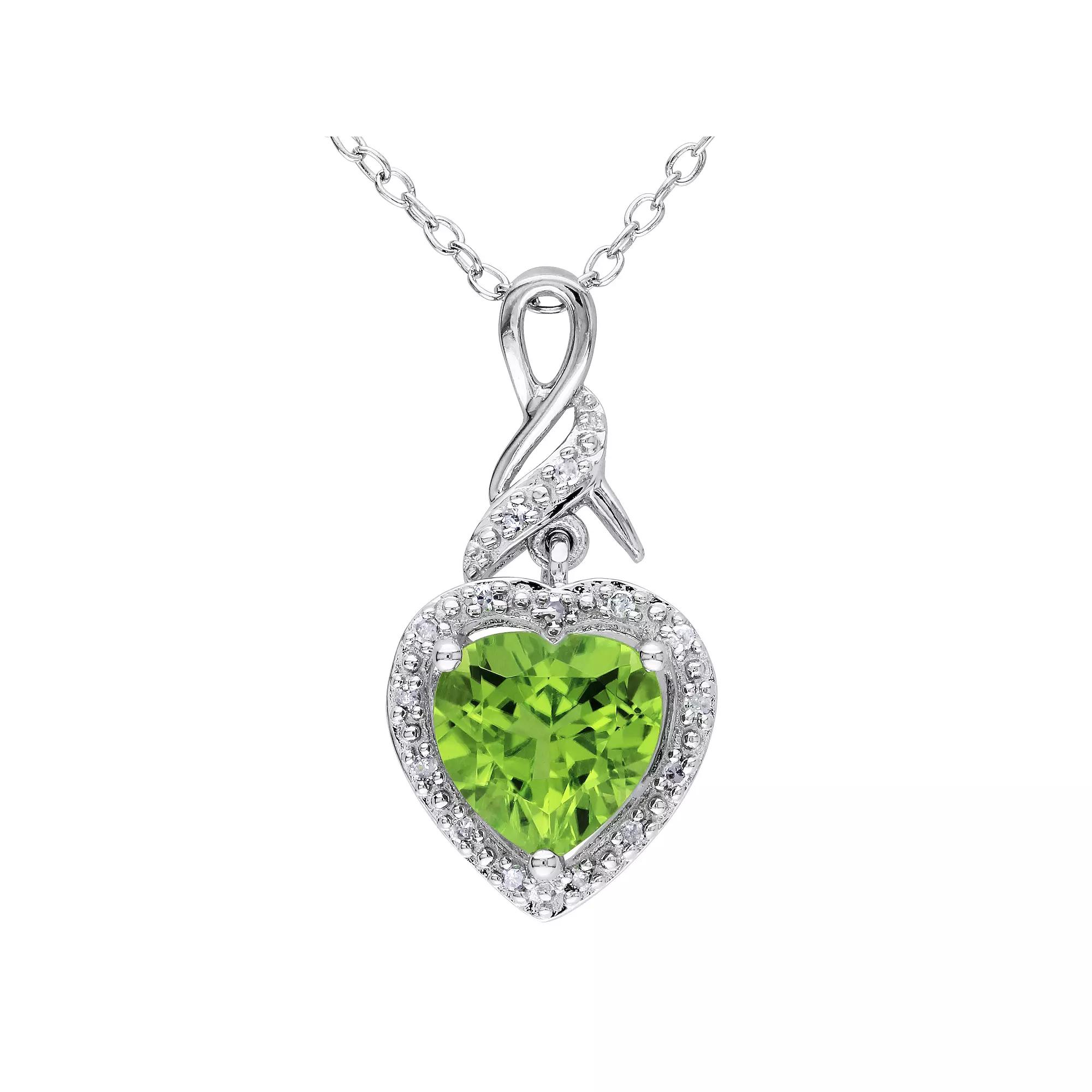 Stella Grace Sterling Silver Peridot & Diamond Accent Heart Twist Pendant Necklace, Women's,  Product Image