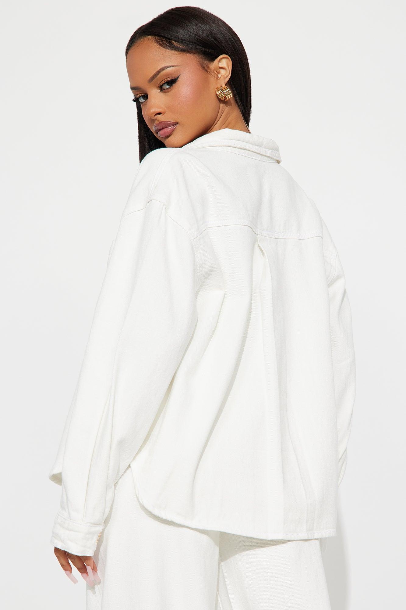 Très Jolie Denim Shacket - White Female Product Image