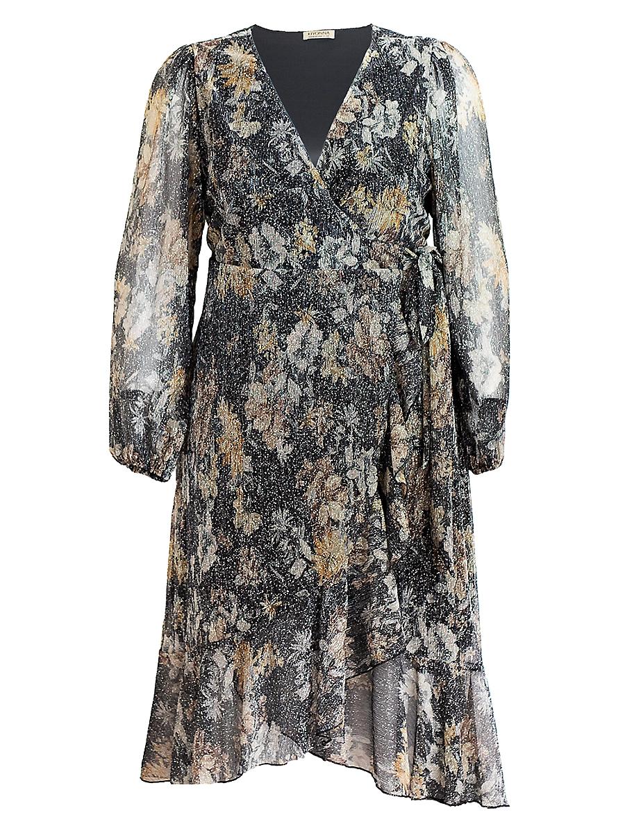 Womens Clara Metallic Floral Wrap Midi-Dress Product Image