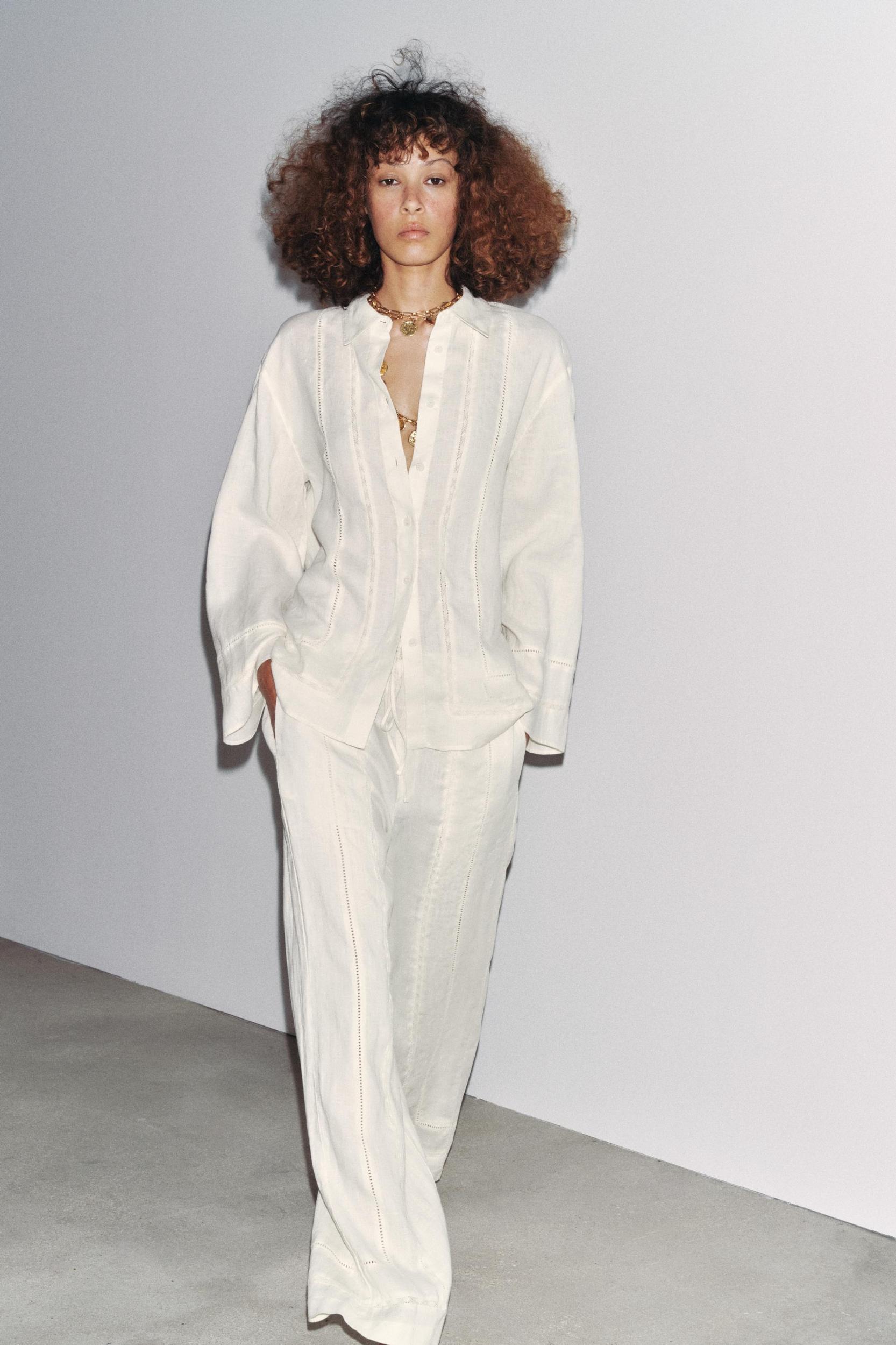 100% LINEN PANTS WITH TRIM ZW COLLECTION Product Image