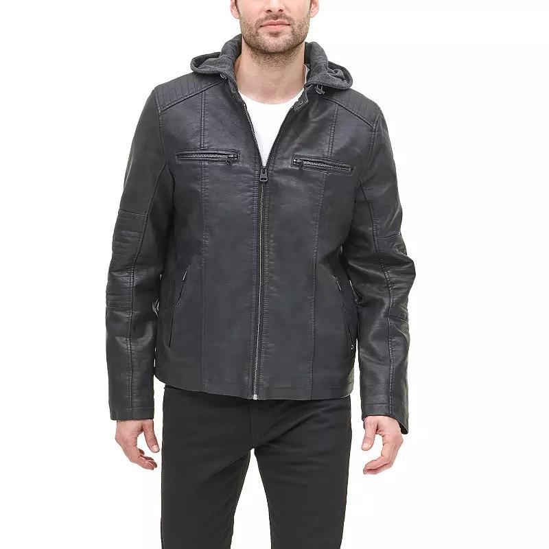Mens Levis Faux-Leather Hooded Racer Jacket Product Image