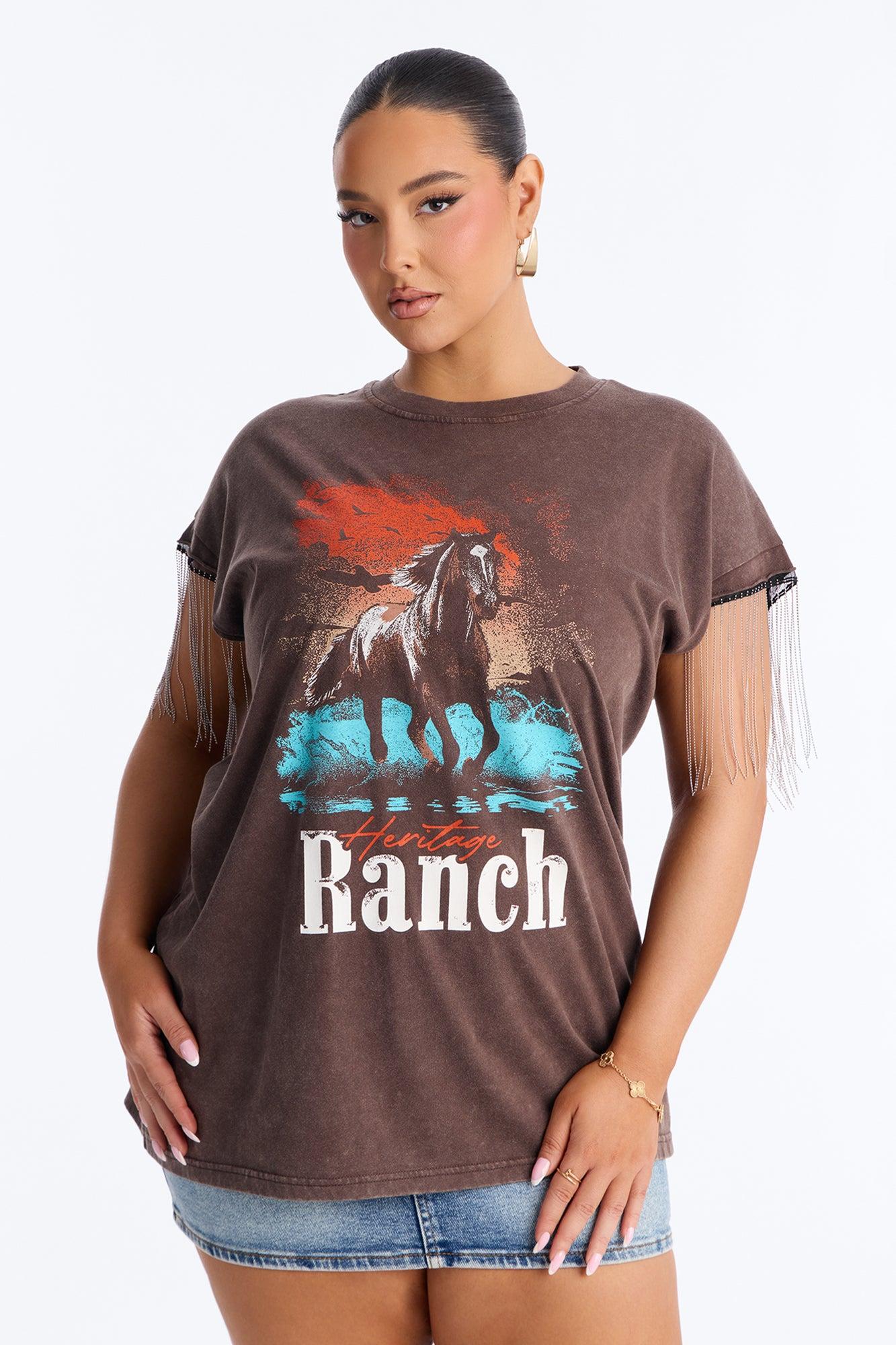 Heritage Ranch Chain Sleeve Tee - Chocolate Female Product Image