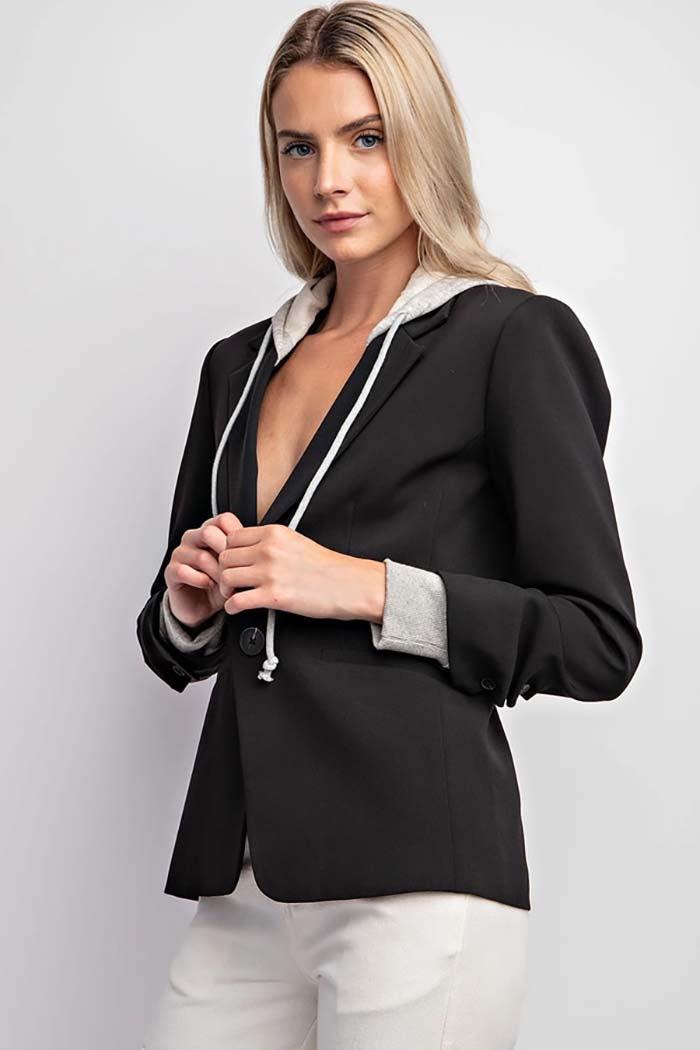 Button Down Hoodie Jacket w/ Shirring Detail Product Image