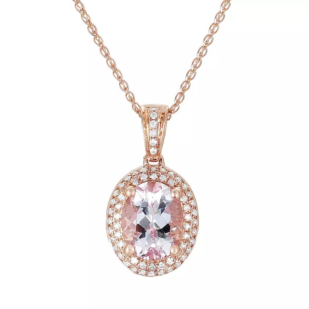 Oro Leoni 14k Rose Gold .18-ct. T.W. Diamond and Morganite Frame Pendant, Women's, Pink Product Image