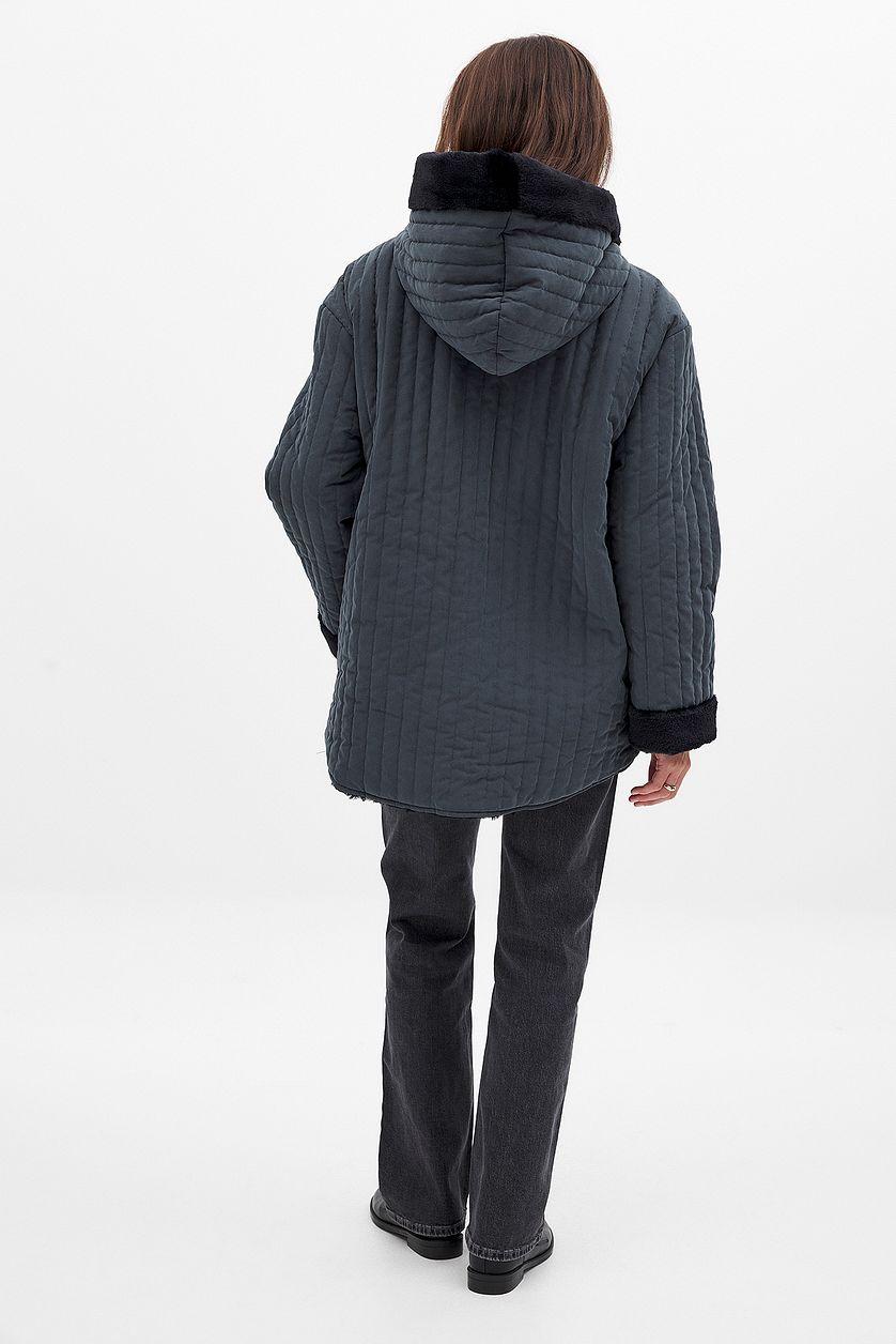 Padded Faux Fur Hood Detail Jacket Product Image