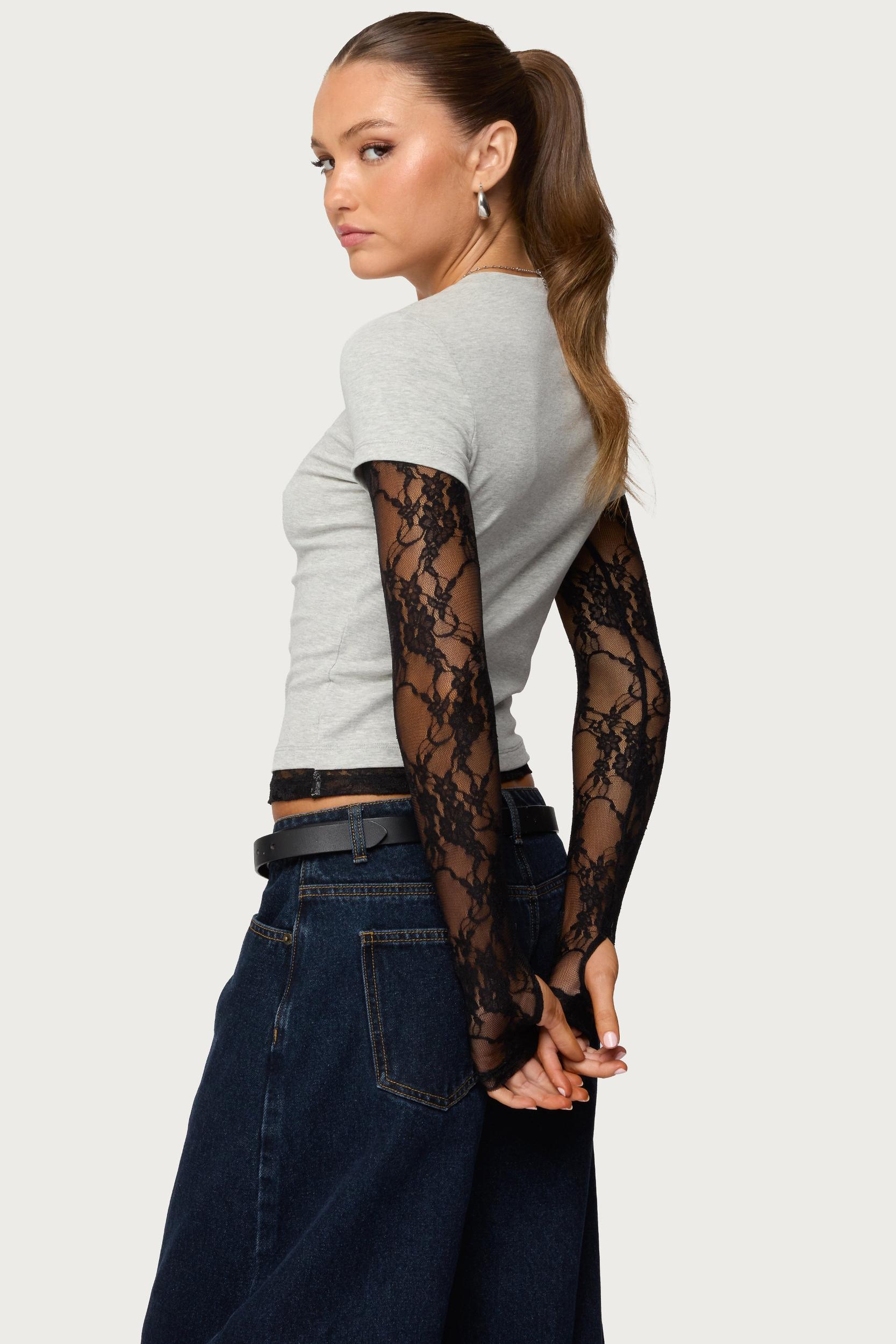 Layered Lace Sleeve Top Product Image