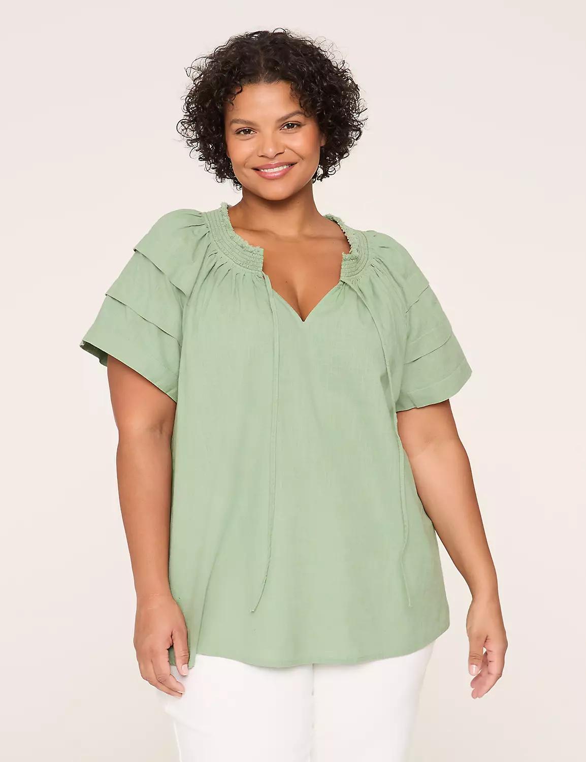 Smocked Split-Neck Popover Blouse Product Image